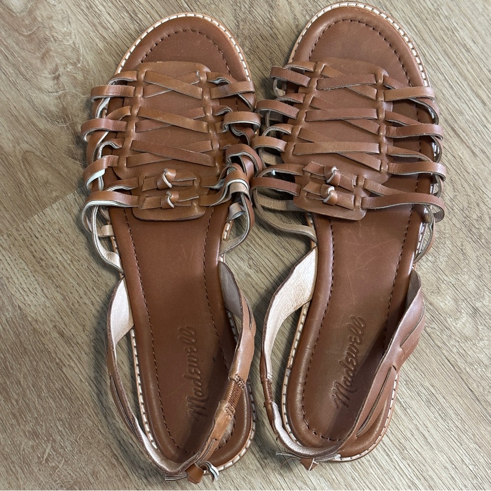 Madewell Brown Leather Woven Slingback Sandals Size 9 Huarache Minimalist - Picture 7 of 10